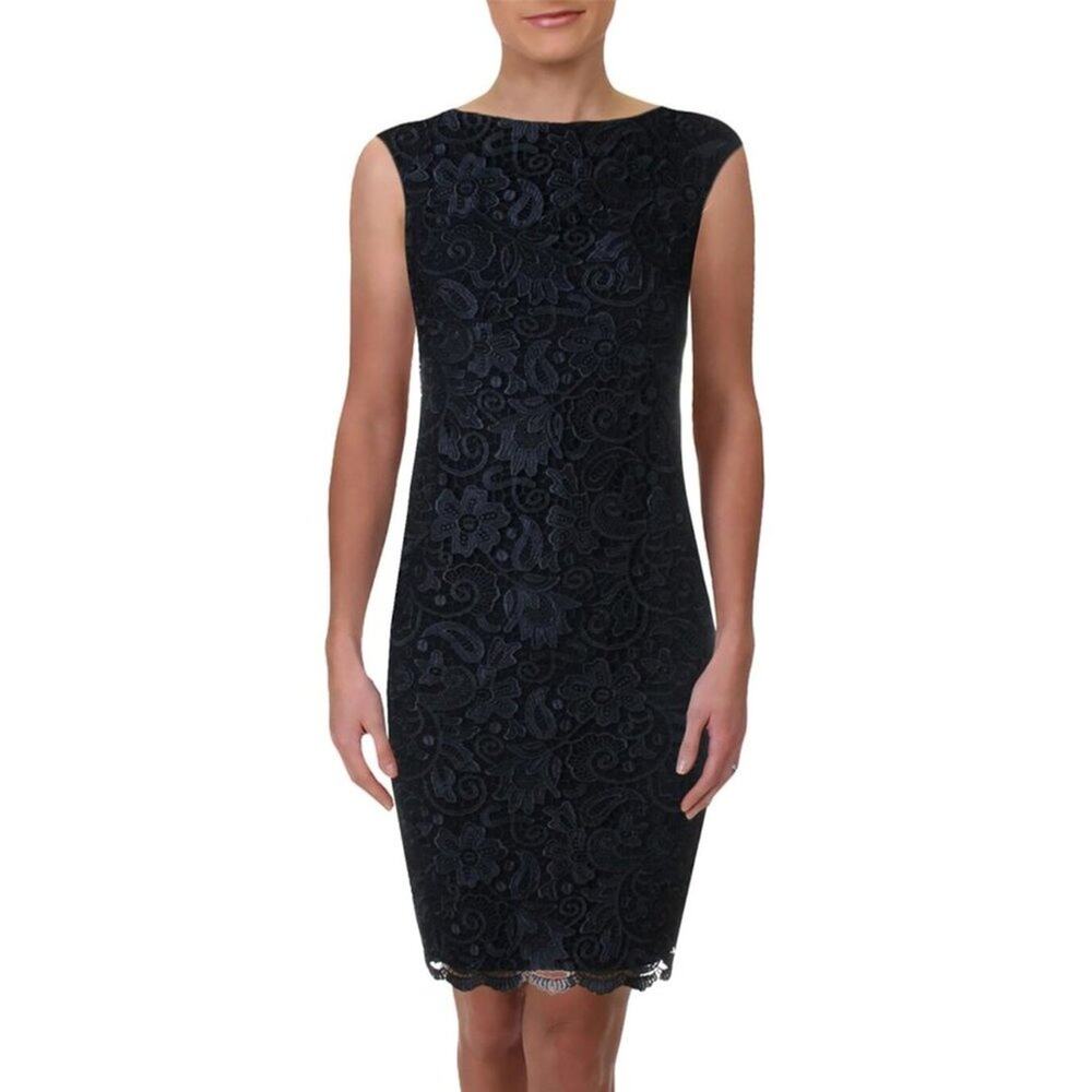 Ralph Lauren Sleeveless Boat Neck Sheath Dress SIZE 12 Navy Formal NWT